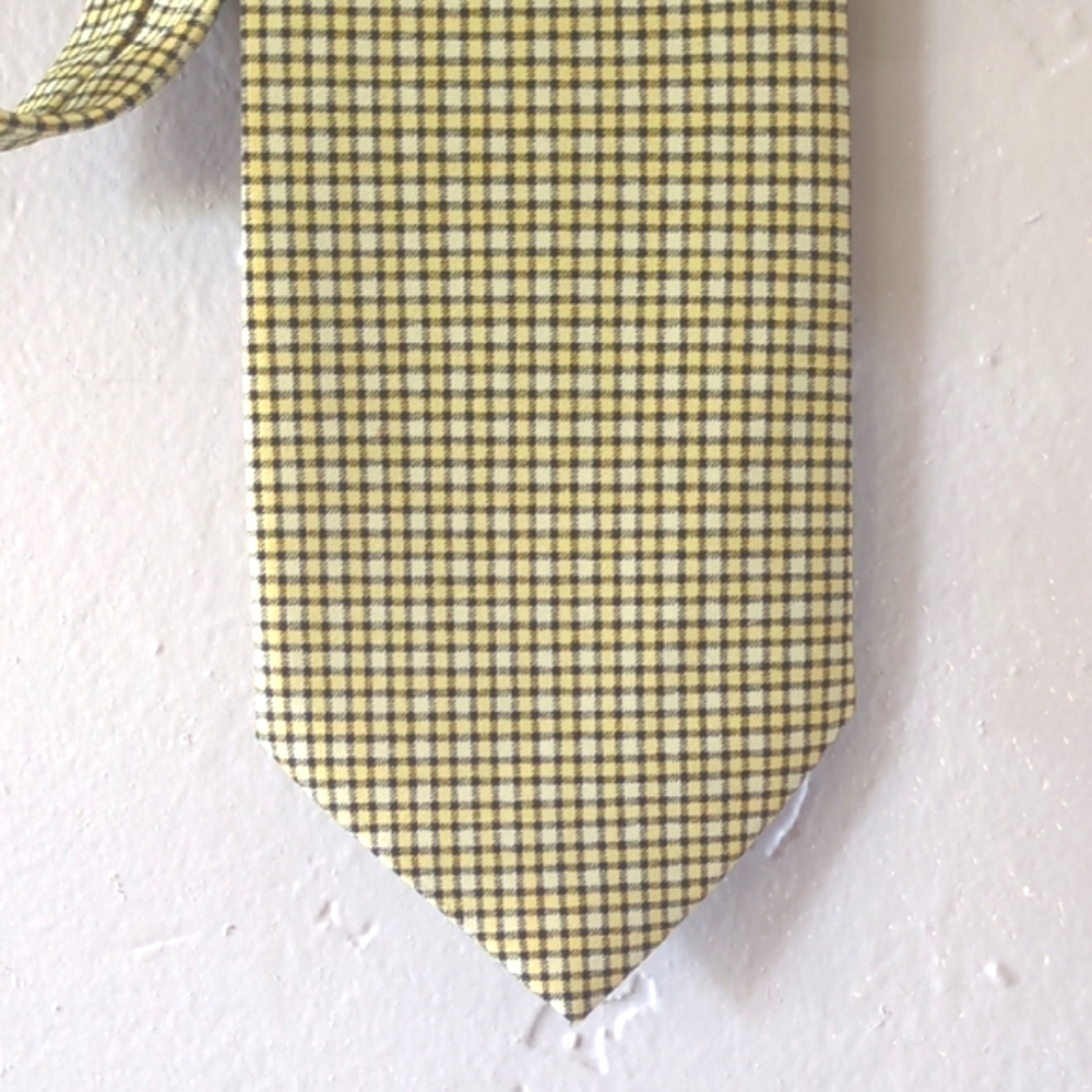Classic Checkered micro Plaid Necktie Tie in Black and Yellow Myung Ju Silk